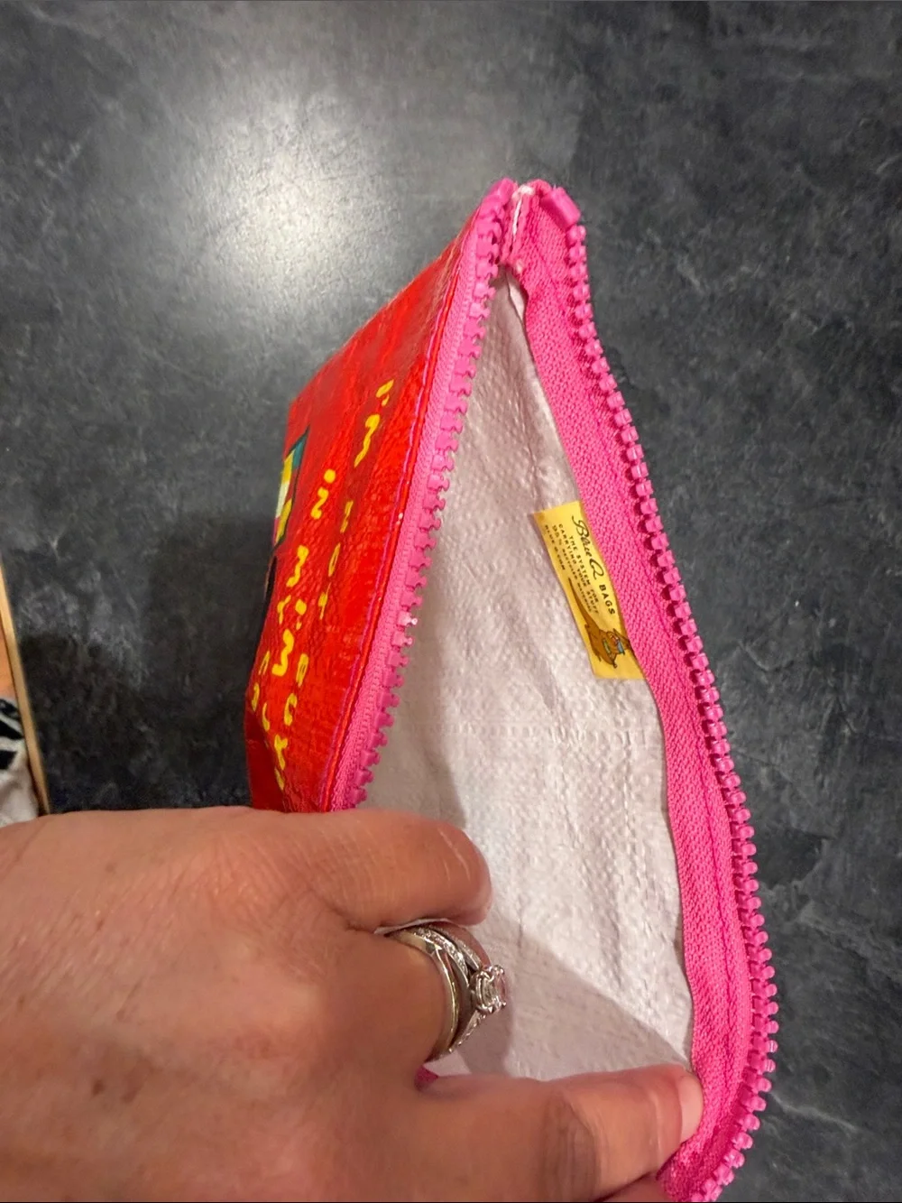 Blue Q Bright Red Graphic Pouch with Pink Zipper
